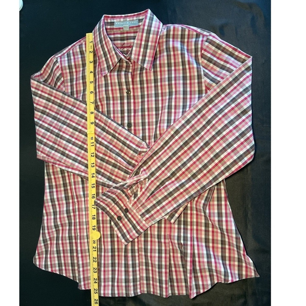 Foxcroft Womens Pink Plaid Wrinkle Free Fitted Long Sleeve Button Down Shirt 8